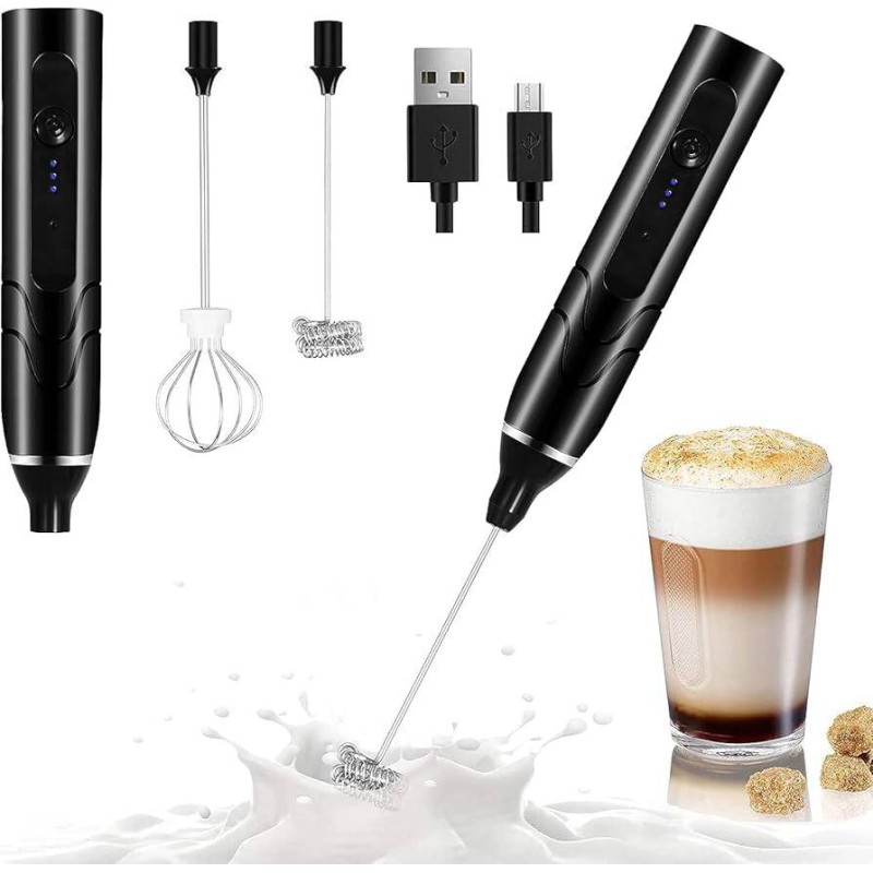 Picture of Electric Rechargeable Handheld Coffee Mixer - Perfectly Blend Your Brews With Ease - Black