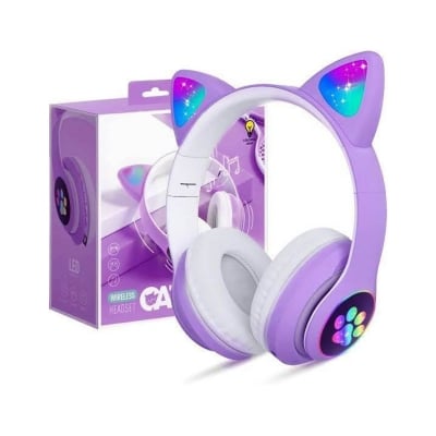 Picture of CAT STN-28 Over Ear Music Headset Glowing Ear Headphones Foldable Wireless BT5.0 Earphone with Mic AUX IN TF Card MP3 Player Colorful LED Lights for PC Laptop Computer Mobile Phone - Multicolor