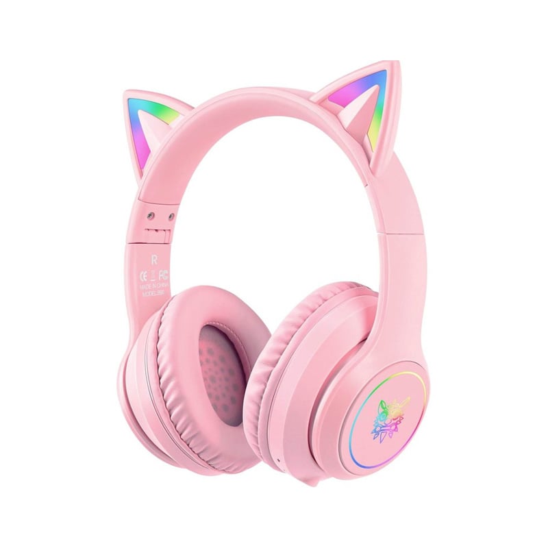 Picture of CAT STN-28 Over Ear Music Headset Glowing Ear Headphones Foldable Wireless BT5.0 Earphone with Mic AUX IN TF Card MP3 Player Colorful LED Lights for PC Laptop Computer Mobile Phone - Multicolor