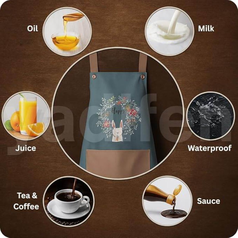 Picture of CHAMELI Kitchen Apron for Women with Big Front Pocket Hand-Wiping Waterproof Apron for Kitchen Unique Design Kitchen Accessories items for Home Cooking - Green