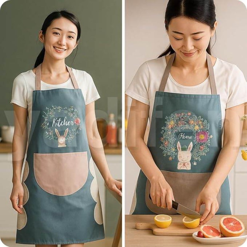 Picture of CHAMELI Kitchen Apron for Women with Big Front Pocket Hand-Wiping Waterproof Apron for Kitchen Unique Design Kitchen Accessories items for Home Cooking - Green