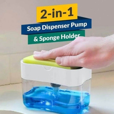 Picture of Liquid Soap Dispenser Soap Pump Sponge Caddy Holder Creative Hand Press Kitchen Dish Soap Dispenser with Washing Sponge - Multicolor
