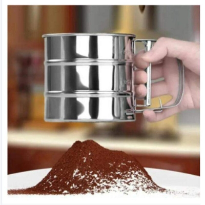 Picture of Stainless Steel Flour Sifter Fine Mesh Powder Flour Sieve Icing Sugar Manual Sieve Cup Home Kitchen Gadget Baking Pastry Tools - Silver