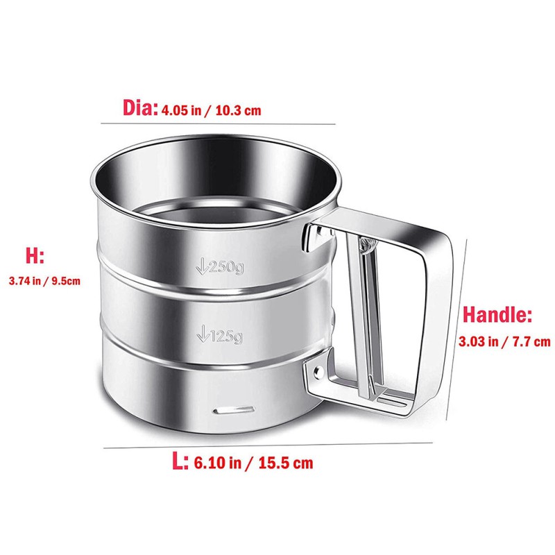 Picture of Stainless Steel Flour Sifter Fine Mesh Powder Flour Sieve Icing Sugar Manual Sieve Cup Home Kitchen Gadget Baking Pastry Tools - Silver