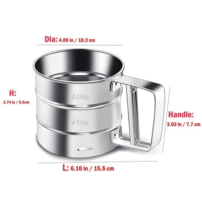 Picture of Stainless Steel Flour Sifter Fine Mesh Powder Flour Sieve Icing Sugar Manual Sieve Cup Home Kitchen Gadget Baking Pastry Tools - Silver
