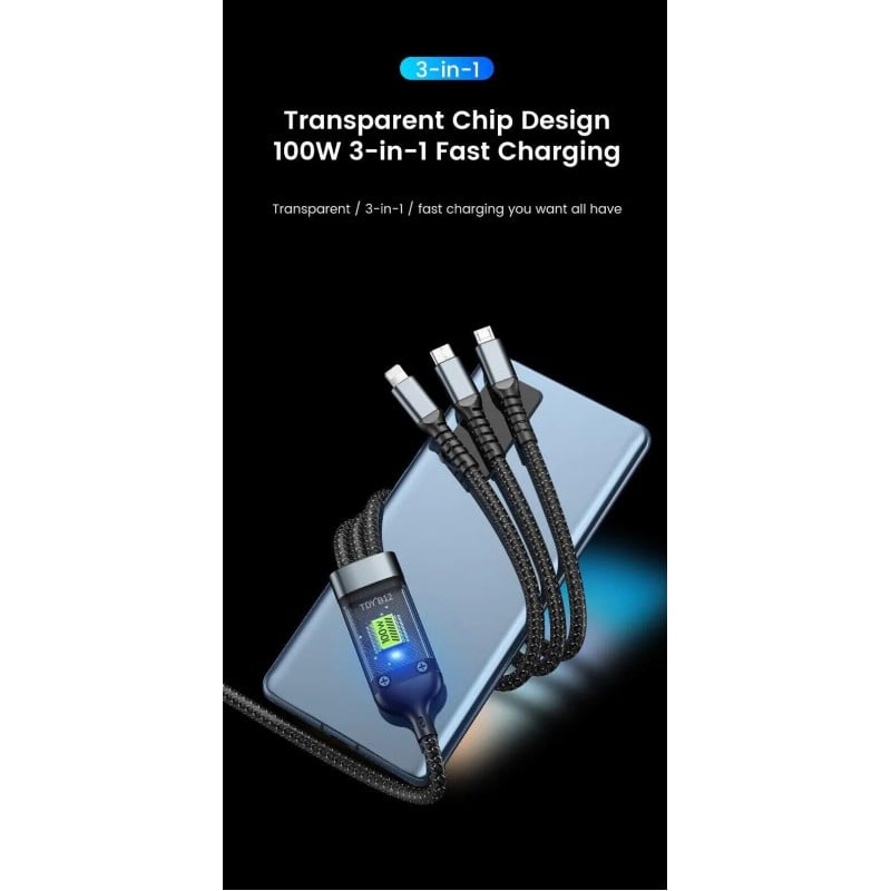 Picture of 3-in-1 Multi-Port 100W USB Type-C Fast Charging Cable for iPhone, Xiaomi, Poco, Huawei, Samsung