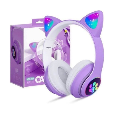 Picture of CAT STN-28 Over Ear Music Headset Glowing Ear Headphones Foldable Wireless BT5.0 Earphone with Mic AUX IN TF Card MP3 Player Colorful LED Lights for PC Laptop Computer Mobile Phone - Multicolor