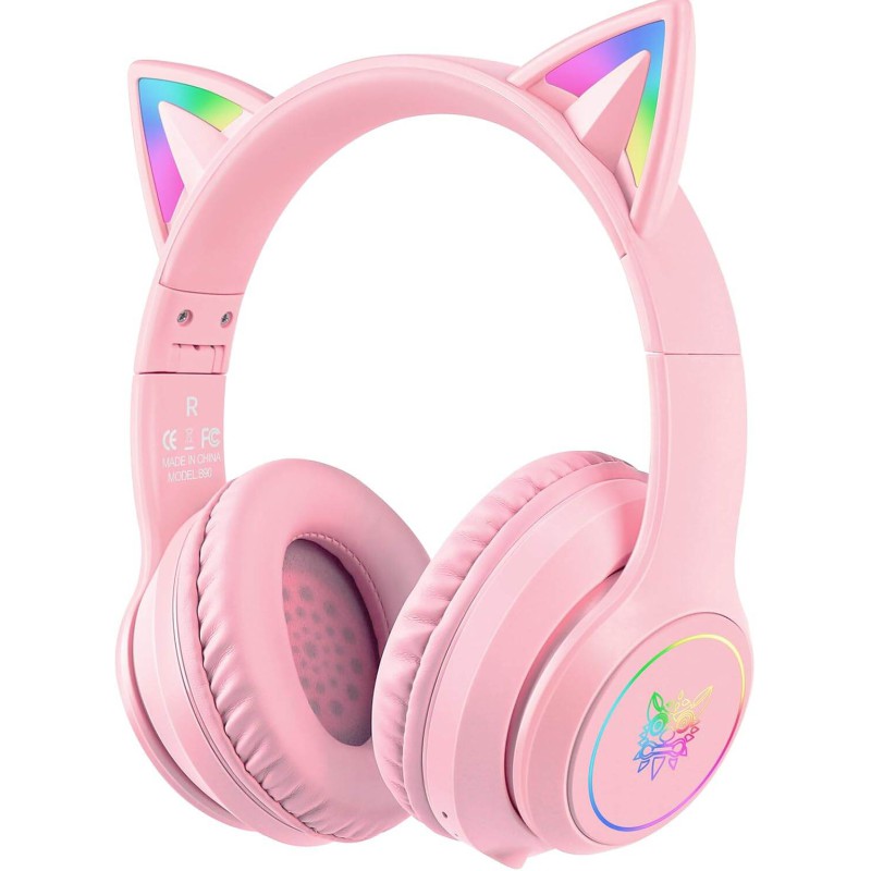 Picture of CAT STN-28 Over Ear Music Headset Glowing Ear Headphones Foldable Wireless BT5.0 Earphone with Mic AUX IN TF Card MP3 Player Colorful LED Lights for PC Laptop Computer Mobile Phone - Multicolor