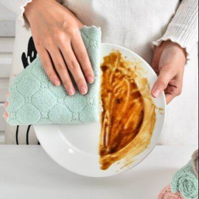 Picture of 5pcs/set Household Kitchen Towels Absorbent Thicker Double-layer Microfiber Wipe Table Kitchen Towel Cleaning Dish Washing Cloth - Multicolor