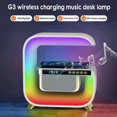 Picture of G3 5 In 1 Wireless Charger Bluetooth Speaker Clock With RGB LED Atmosphere Light - Multicolor