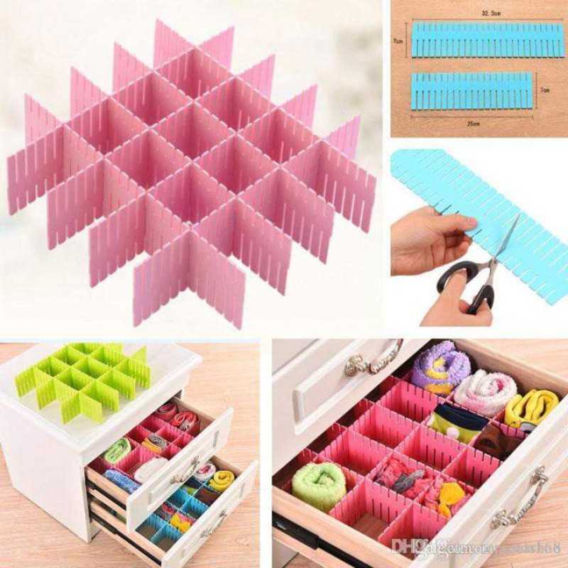 Picture of 6 X Adjustable Drawer Clapboard Partition Divider Cabinet DIY Storage Organizer - LARGE - Multicolor