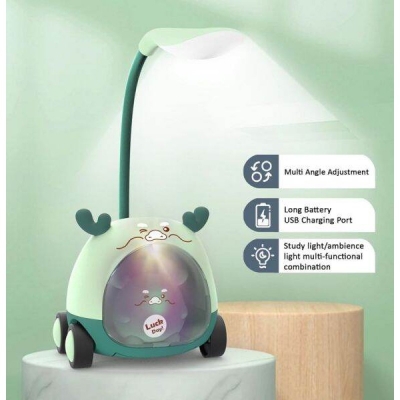 Picture of Small Night Light Eye Protection Charging Reading Book with Power Girl Student Dormitory Study Bedside Cartoon Child Desk Lamp - Multicolor