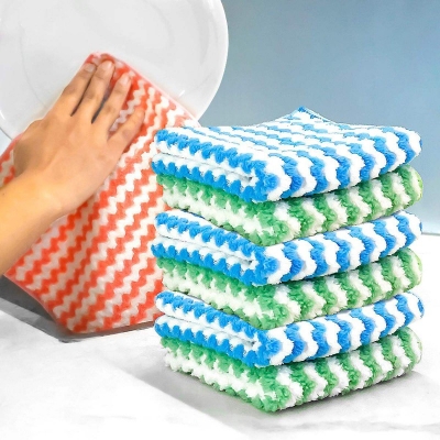 Picture of 1/5Pcs 20x20Cm Coral Velvet Fleece Cloth Absorbent Non-oil Non-hair Dish Towel Kitchen Dish Cleaning Cloth - Multicolor