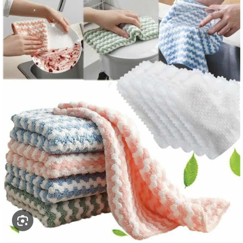Picture of 1/5Pcs 20x20Cm Coral Velvet Fleece Cloth Absorbent Non-oil Non-hair Dish Towel Kitchen Dish Cleaning Cloth - Multicolor