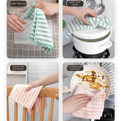 Picture of 1/5Pcs 20x20Cm Coral Velvet Fleece Cloth Absorbent Non-oil Non-hair Dish Towel Kitchen Dish Cleaning Cloth - Multicolor