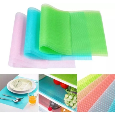 Picture of 4 Pcs Washable Refrigerator Shelf Mats – Multi-Color Waterproof, Oil-Proof, Anti-Slip Drawer Liners & Cabinet Shelf Protectors for Fridge, Kitchen, and Pantry Organization - Multicolor