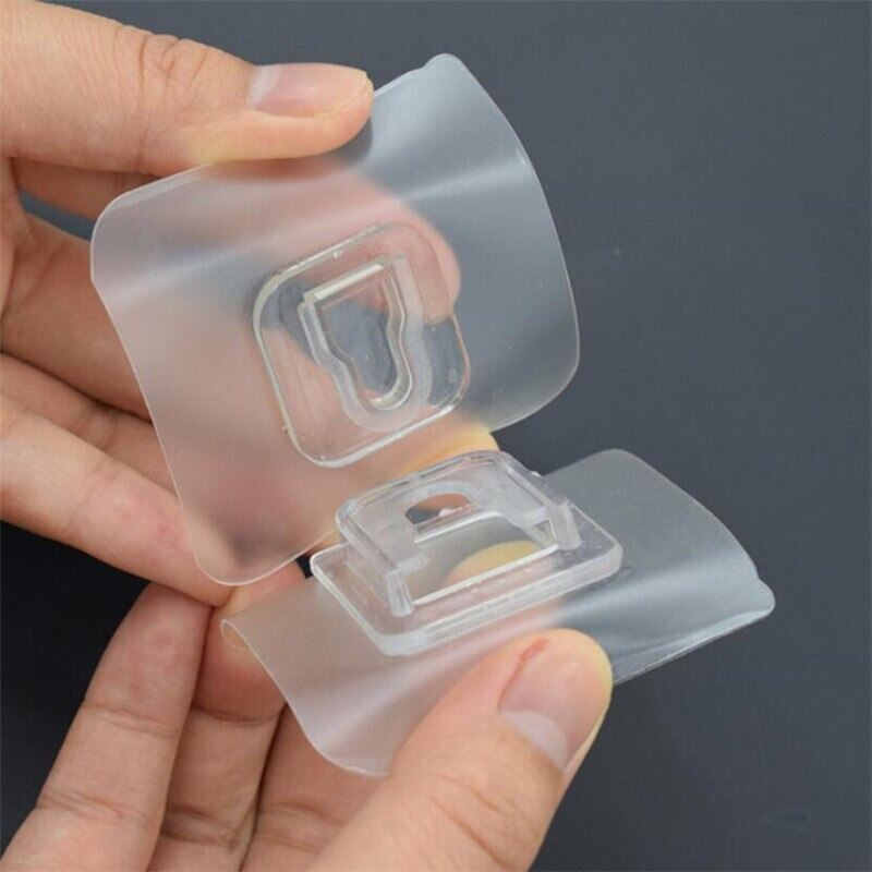 Picture of 2Pair Double Sided Wall Adhesive Hook Socket2 Pair Double Sided Wall Adhesive Hook Socket Holder Cable Storage Plug Fixing Organize Seamless Waterproof Reusable Holder. - White
