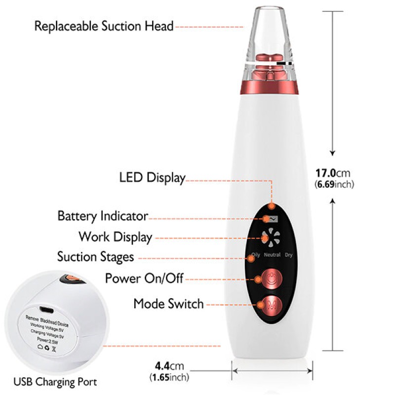 Picture of Rechargeable Device for Removing Blackheads and Whiteheads for Men and Women