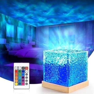 Picture of GC Dynamic Rotating Water Ripple Night Light, 16-Color Lighting Aesthetic Atmosphere Projector Lamp With Remote Control Function 3W Square For Photography Study Living Room Decoration - Multicolor