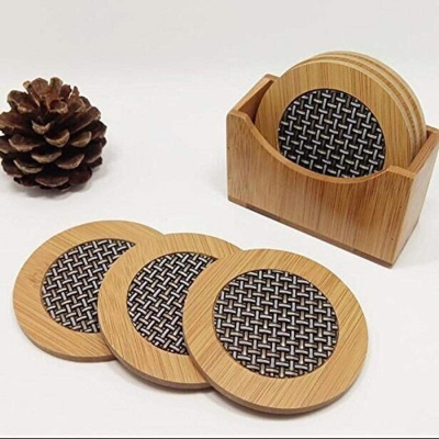 Picture of Placemat Bamboo Tea Coaster Heat Pad for Home, Office, Kitchen, Dining Table- 6 Pcs Brown 