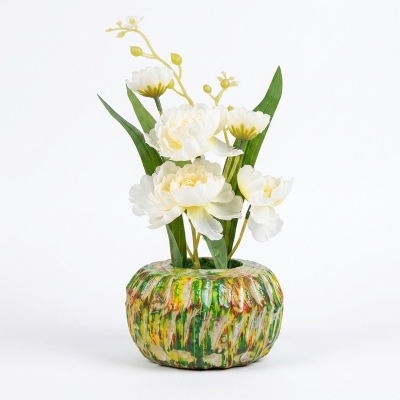 Picture of Artificial Real Looking Flower Tub White Lily For Decorate Your Room Or Office White 