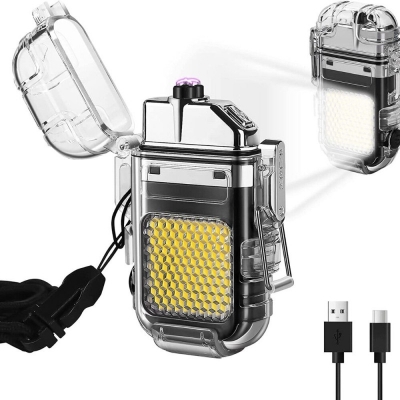 Picture of Rechargeable USB Lighter LED Flashlight Double Arc Plasma Lighter Perfect for Camping Hiking Traveling Multicolor 
