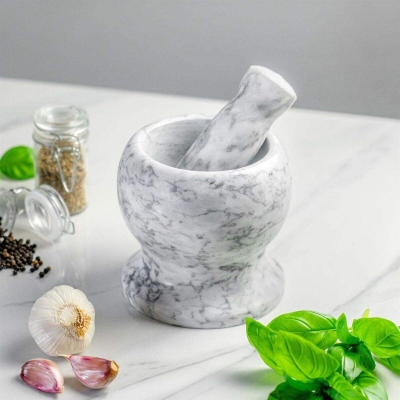 Picture of Pestle and Mortar Set Marble Solid Stone Spice Herb Grinder Crusher 12cm Grey