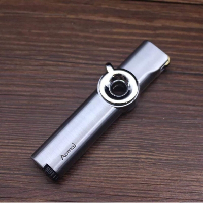 Picture of Windproof  Lighter Grinding wheel Rotary Ignition Jet Torch Lighter Long Stripe Metal Turbo Butane Gas Pipe Silver Color Lighter  