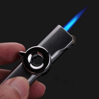Picture of Windproof  Lighter Grinding wheel Rotary Ignition Jet Torch Lighter Long Stripe Metal Turbo Butane Gas Pipe Black Color Lighter  