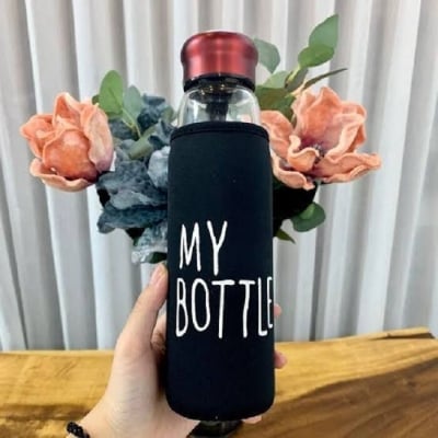 Picture of Glass water bottle, portable, sporty, transparent with cover 650ml Multicolor 