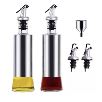 Picture of Oil Dispenser Glass and Stainless Steel Bottle for Kitchen 500ml / 17fl oz (2 Pcs bottle) Multicolor 
