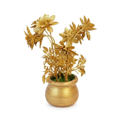 Picture of Artificial Real Looking Flower Tub Golden For Decorate Your Room Or Office Gold 