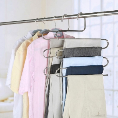 Picture of S-Shape Stainless Steel 5 Layer Cloth Hanger- 1 Pcs Silver 