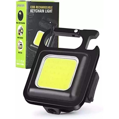 Picture of Keychain LED Light with Bottle Opener, Magnetic Base and Folding Bracket Mini Lumens Rechargeable Emergency Light. Black 