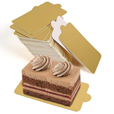 Picture of Mini Rectangle Gold Cardboard Cake Base, 200PCS Cake Paper Plates Dessert Board Base Grease-Proof and Freezer-Durable Pastry Cardboard Gold 