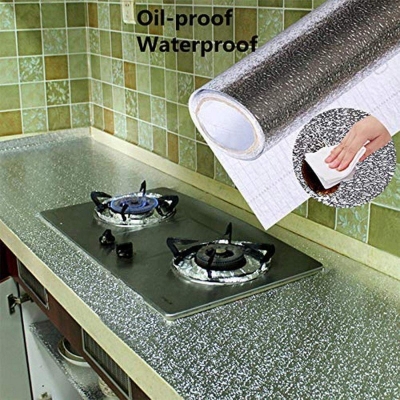 Picture of Kitchen Aluminum Foil Stickers , Self-adhesive Waterproof Anti Greasy Kitchen Wall Stickers & Decals, 40*100cm (3 meter) Silver 