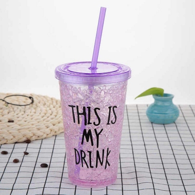 Picture of Mug with Lid and Straw, Double Wall Acrylic Travel Mug, Reusable Water Cup, No Ice Needed for Iced Drink- 1 ps Purple 