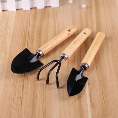 Picture of 3PCS/Set Mini Garden Shovels Claw Tool With Wooden Handles DIY Garden Hand Tools For Limited Areas Flower Pots Garden Accessor Black 