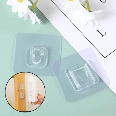 Picture of Double-Sided Adhesive Wall Hooks Hanger Strong Hooks Transparent Suction Cup Sucker Wall Storage Holder For Kitchen & Bathroom (10 ps)  