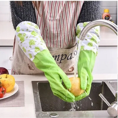 Picture of Silicone Dish Washing Kitchen Full Hand Gloves -1 pair (Multicolor Design)
