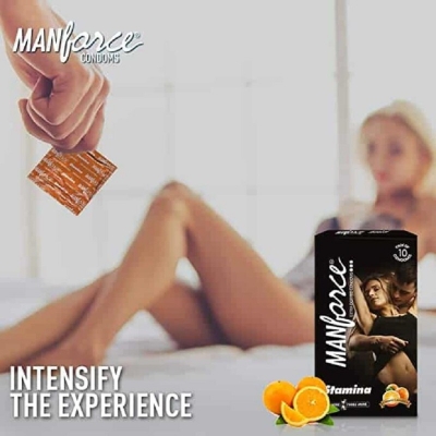 Picture of Manforce Condoms Stamina Orange Flavored (Indian) 1 pack 10 pcs Orange 