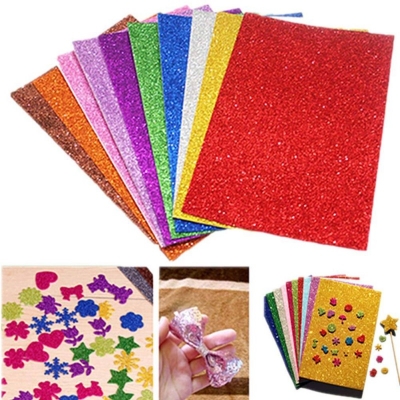 Picture of 5 pcs Multi Color A4 Size Glitter Foam Sheet Paper Sticky Back Adhesive Sticker Multicolor 