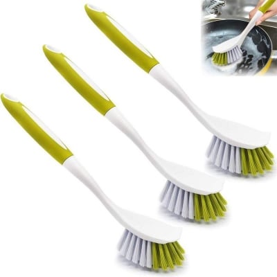 Picture of Dish Brush with Handle, 2 Pack Kitchen Scrub Brushes for Cleaning for Sink, Pots, Pans- Color & Design Randomly Selected