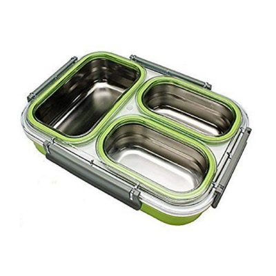 Picture of Stainless Steel Tiffin Lunch Box with 3 Removable CompartmentLeak Proof BPA-free 1.2 Liter (Green)