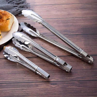 Picture of Stainless Steel BBQ Buffet Bread, Ice, Cooking Food Clip / Tongs Clamp-3 Pcs Set Silver 