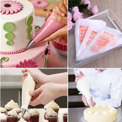 Picture of Refined Taste - 100pcs (S) Disposable Cupcake Decor- Pastry Bag Decorating Tool Icing Piping Bag (S- 17.5cm/23.5cm) - Durabilty Assured Multicolor 