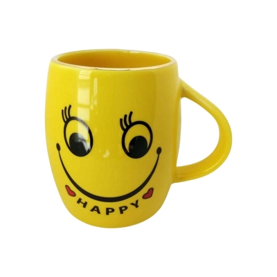 Picture of Ceramic Smile Emoji Mug for Water/Coffee/Soup- 310 ml, 1Pcs Lemon Yellow 