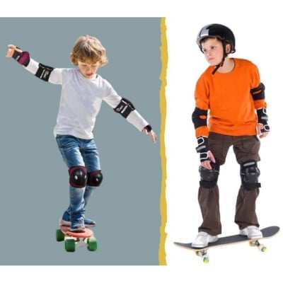 Picture of 6 Pieces Kids Outdoor Sports Protective Gear Knee Pads Elbow Pads Wrist Guards Roller Skating Safety Protection (Blue)  
