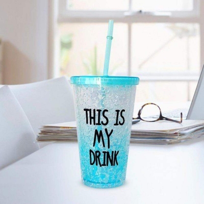 Picture of Mug with Lid and Straw, Double Wall Acrylic Travel Mug, Reusable Water Cup, No Ice Needed for Iced Drink- 1 ps Blue 