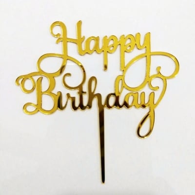 Picture of Happy Birthday Acrylic Wooden Cake Topper Birthday Cake Decor AUS Stock Gold 